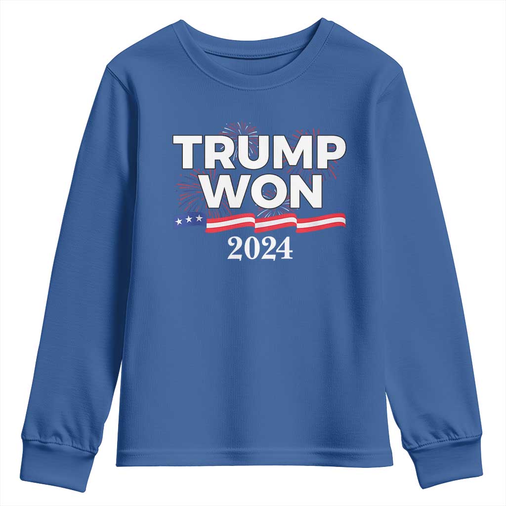 Trump Won 2024 Youth Sweatshirt US President American Firework Patriotic TS09 Royal Blue Print Your Wear