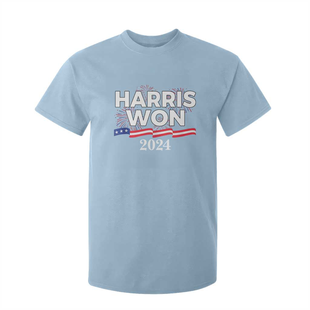 Harris Won 2024 T Shirt For Kid US President American Firework Patriotic TS09 Light Blue Print Your Wear