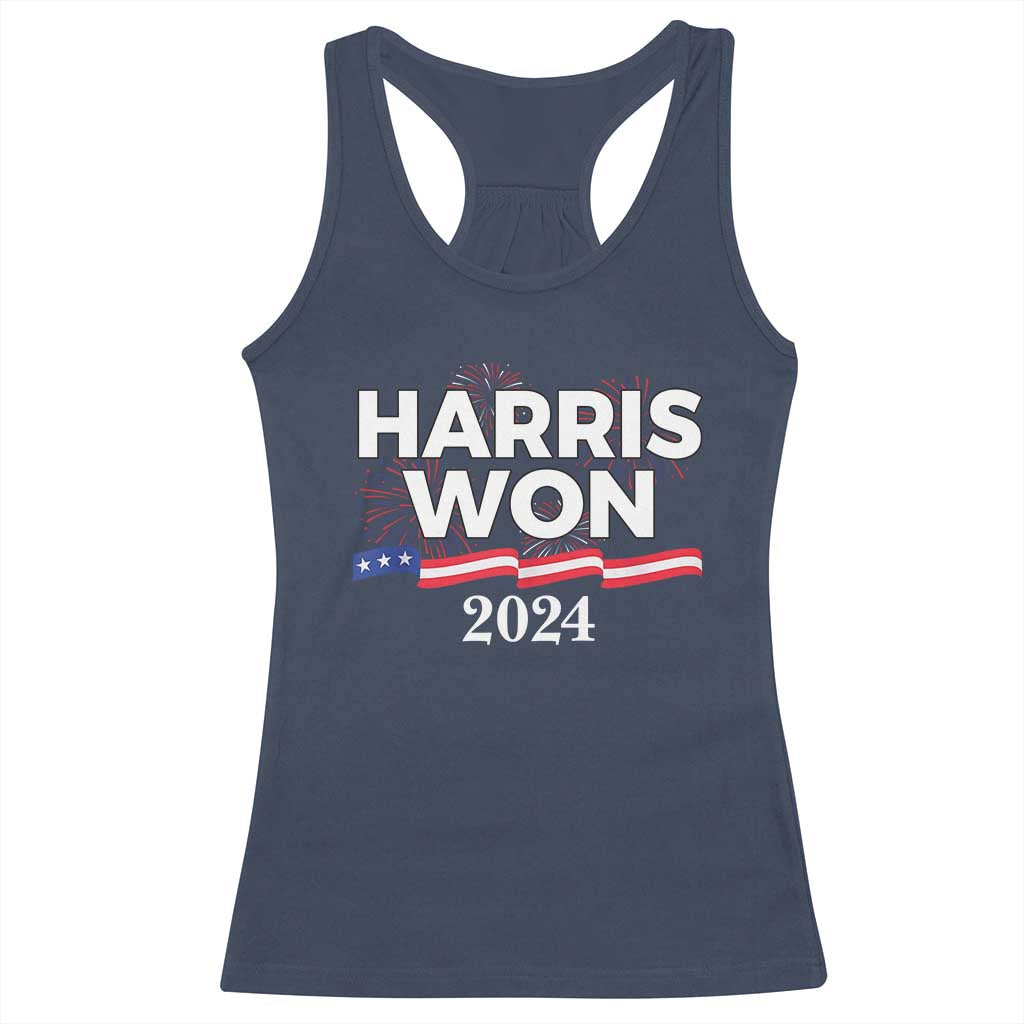 Harris Won 2024 Racerback Tank Top US President American Firework Patriotic TS09 Navy Print Your Wear