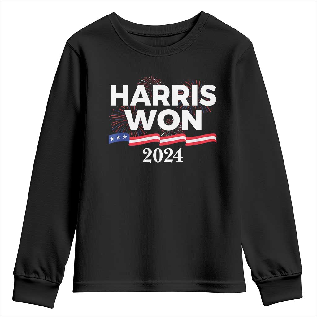 Harris Won 2024 Youth Sweatshirt US President American Firework Patriotic TS09 Black Print Your Wear