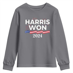 Harris Won 2024 Youth Sweatshirt US President American Firework Patriotic TS09 Charcoal Print Your Wear