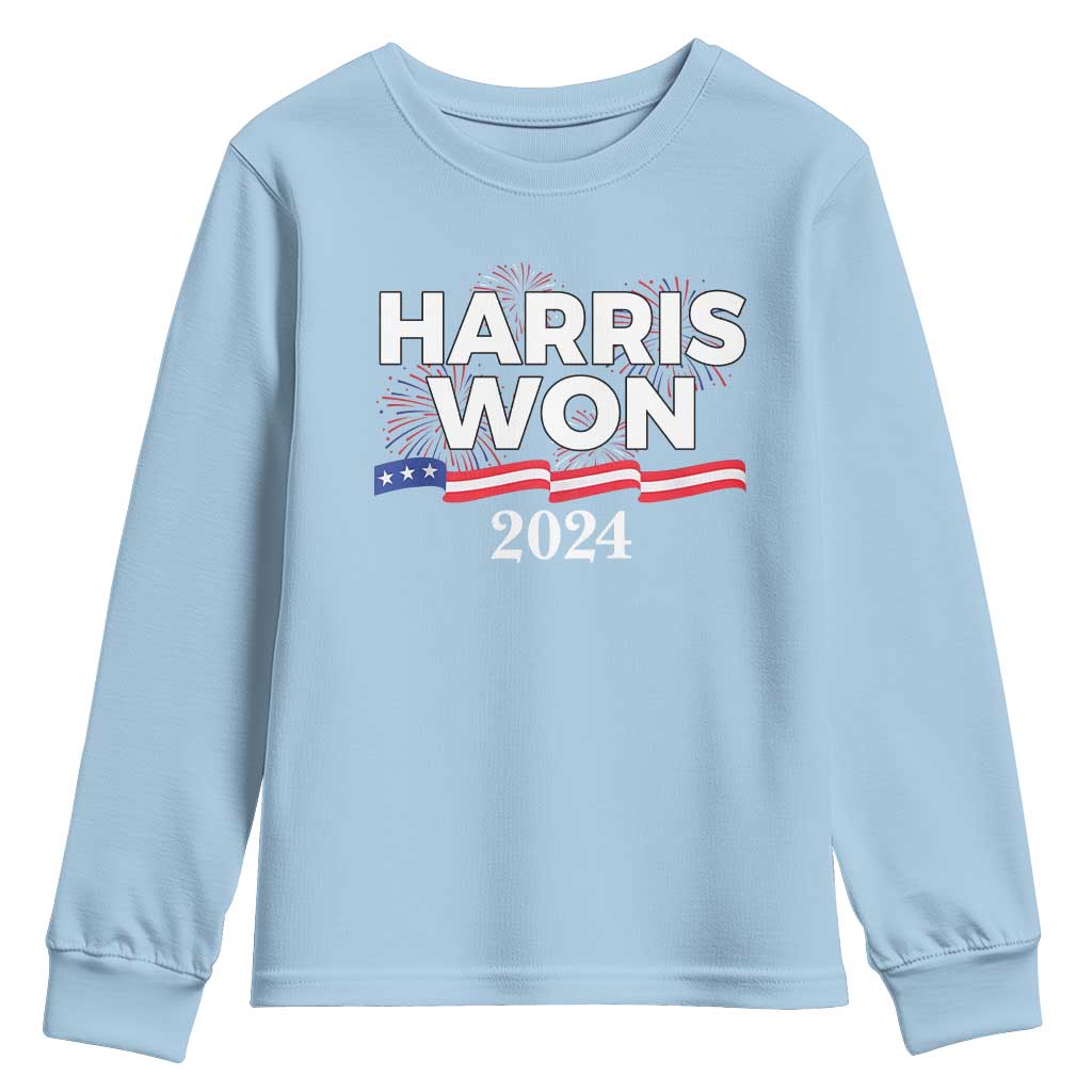 Harris Won 2024 Youth Sweatshirt US President American Firework Patriotic TS09 Light Blue Print Your Wear
