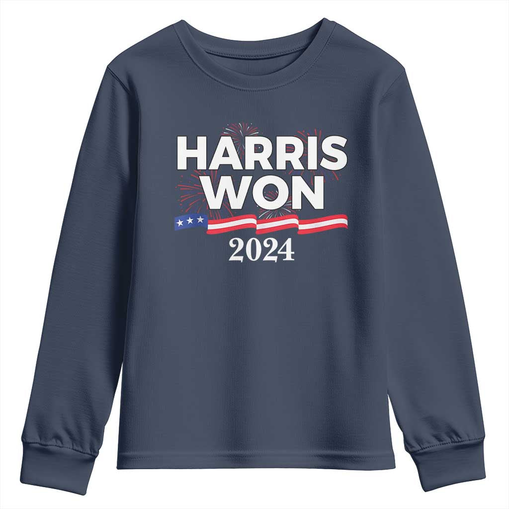 Harris Won 2024 Youth Sweatshirt US President American Firework Patriotic TS09 Navy Print Your Wear