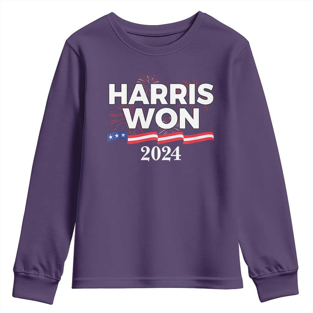 Harris Won 2024 Youth Sweatshirt US President American Firework Patriotic TS09 Purple Print Your Wear