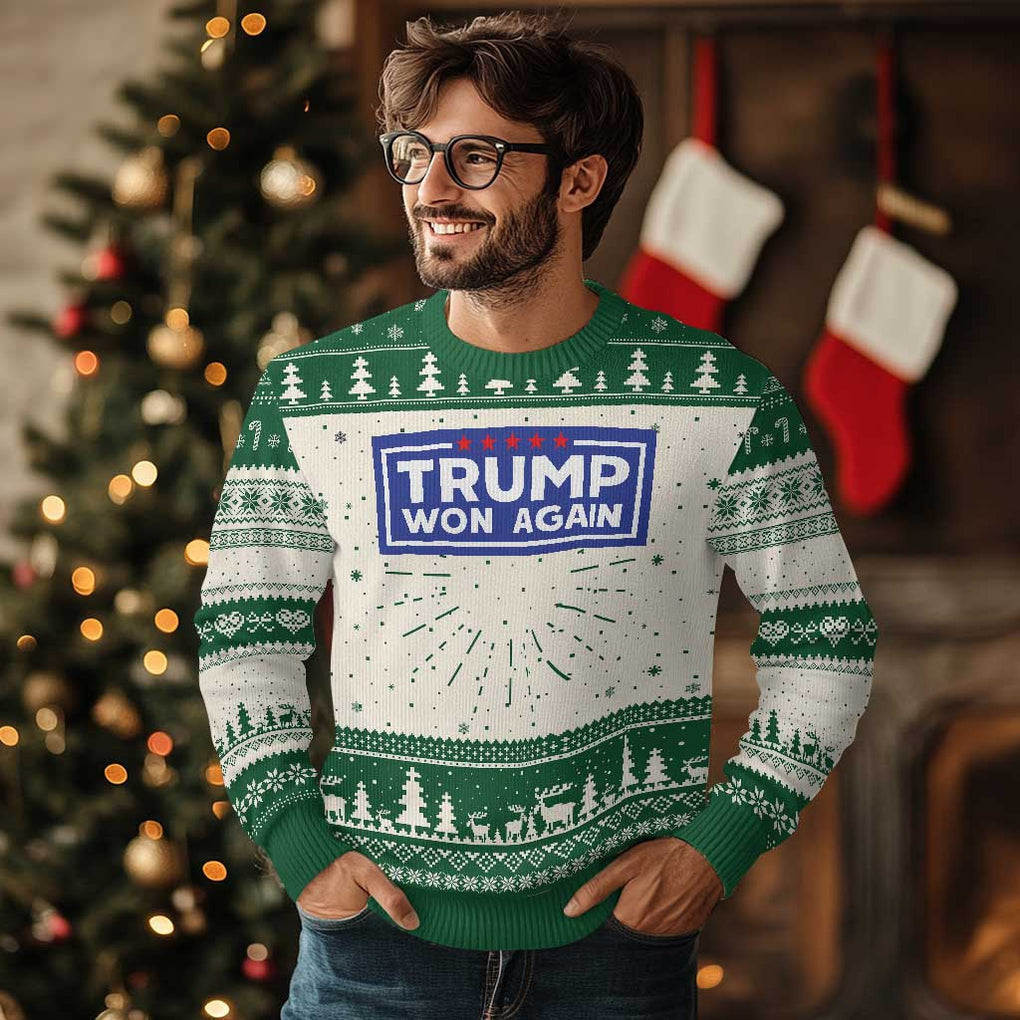 Trump Won Again 2024 Ugly Christmas Sweater TS09 Green Print Your Wear