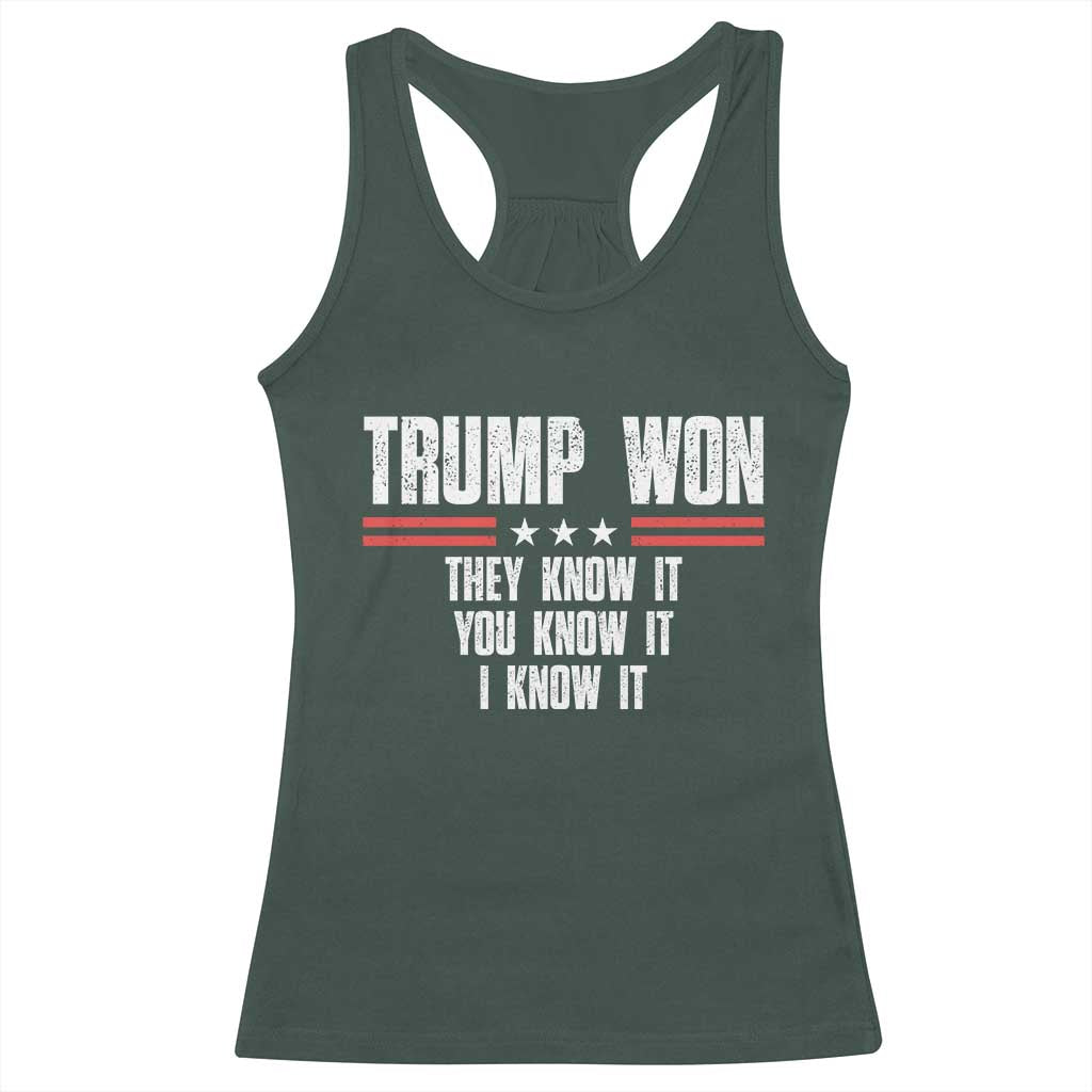 Trump Won 2024 Racerback Tank Top They Know It I Know It You Know It TS09 Dark Forest Green Print Your Wear