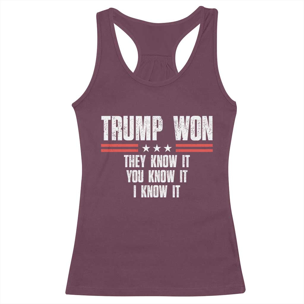 Trump Won 2024 Racerback Tank Top They Know It I Know It You Know It TS09 Maroon Print Your Wear
