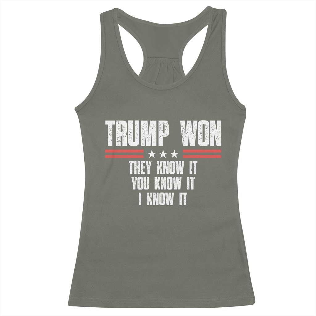 Trump Won 2024 Racerback Tank Top They Know It I Know It You Know It TS09 Military Green Print Your Wear