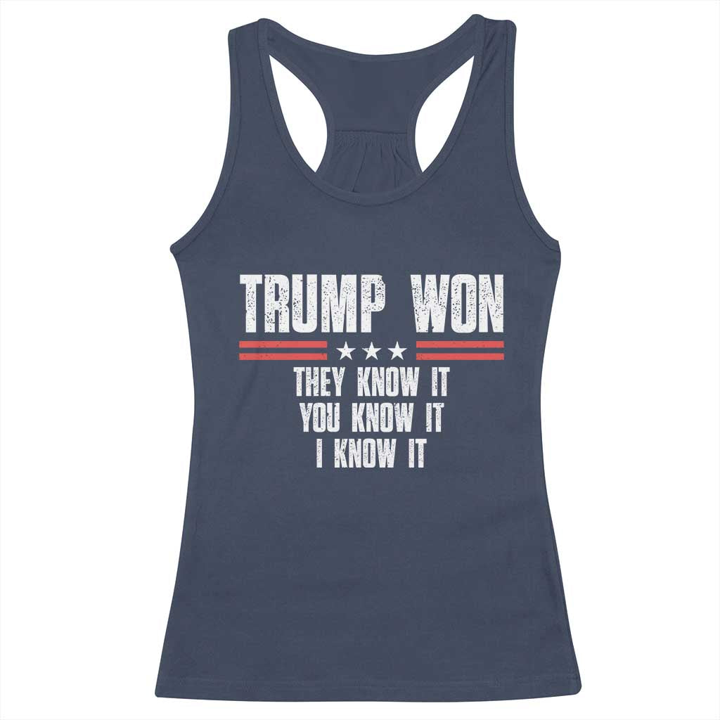 Trump Won 2024 Racerback Tank Top They Know It I Know It You Know It TS09 Navy Print Your Wear
