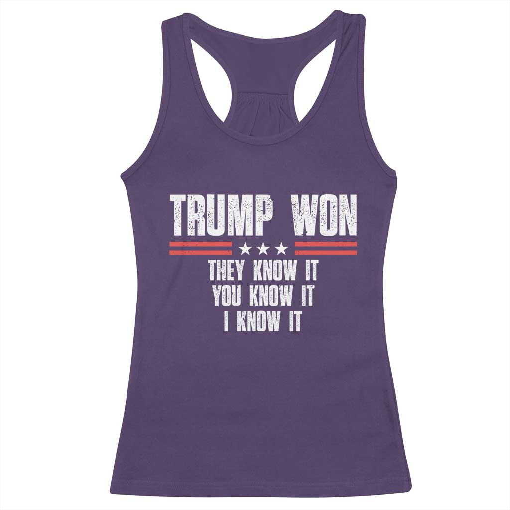 Trump Won 2024 Racerback Tank Top They Know It I Know It You Know It TS09 Purple Print Your Wear
