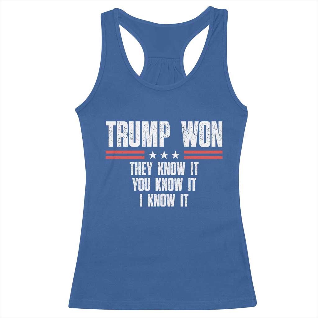 Trump Won 2024 Racerback Tank Top They Know It I Know It You Know It TS09 Royal Blue Print Your Wear