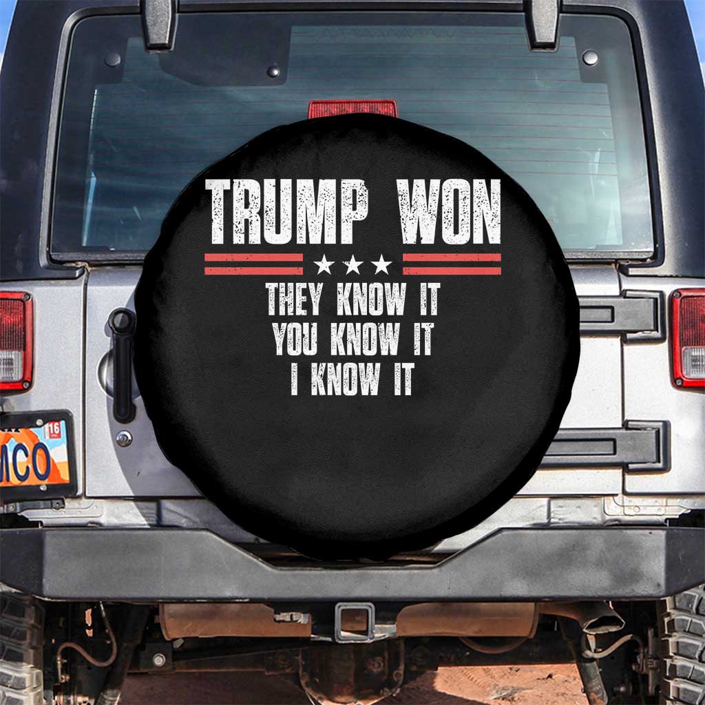 Trump Won 2024 Spare Tire Cover They Know It I Know It You Know It TS09 No hole Black Print Your Wear