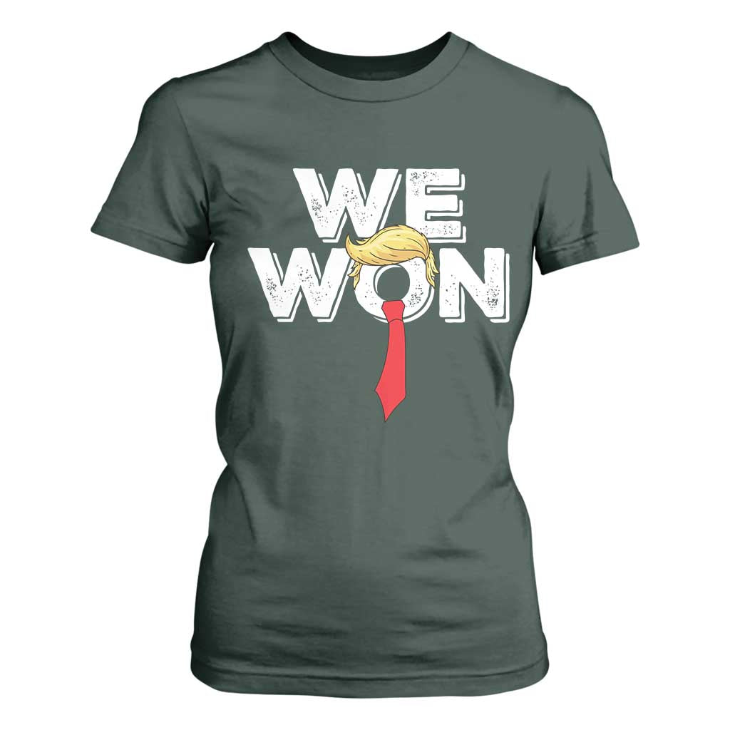 Funny Trump Won 2024 T Shirt For Women 47th President American Patriotic TS09 Dark Forest Green Print Your Wear