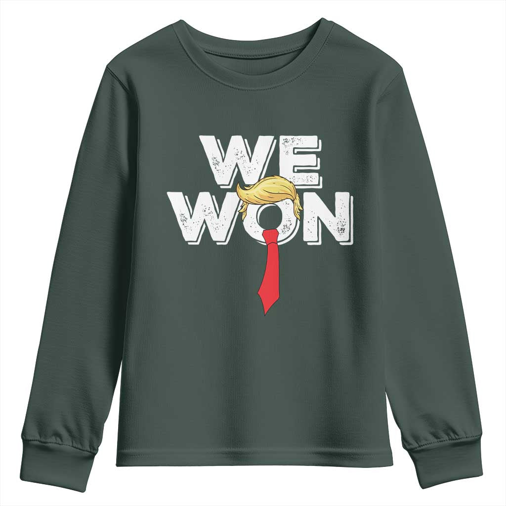 Funny Trump Won 2024 Youth Sweatshirt 47th President American Patriotic TS09 Dark Forest Green Print Your Wear
