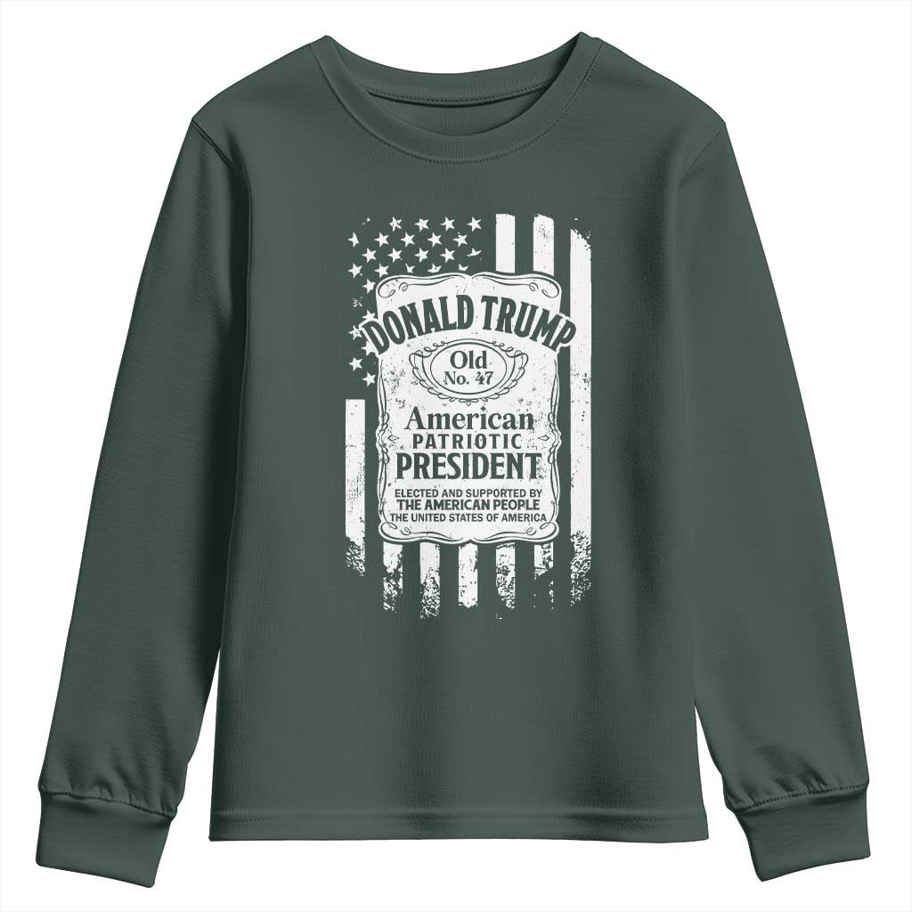 Trump 2024 Youth Sweatshirt Old No.47 American Patriotic President TS09 Dark Forest Green Print Your Wear