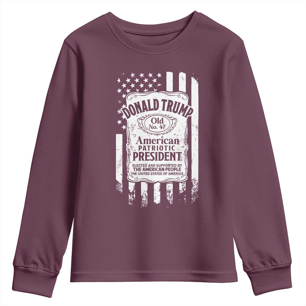 Trump 2024 Youth Sweatshirt Old No.47 American Patriotic President TS09 Maroon Print Your Wear