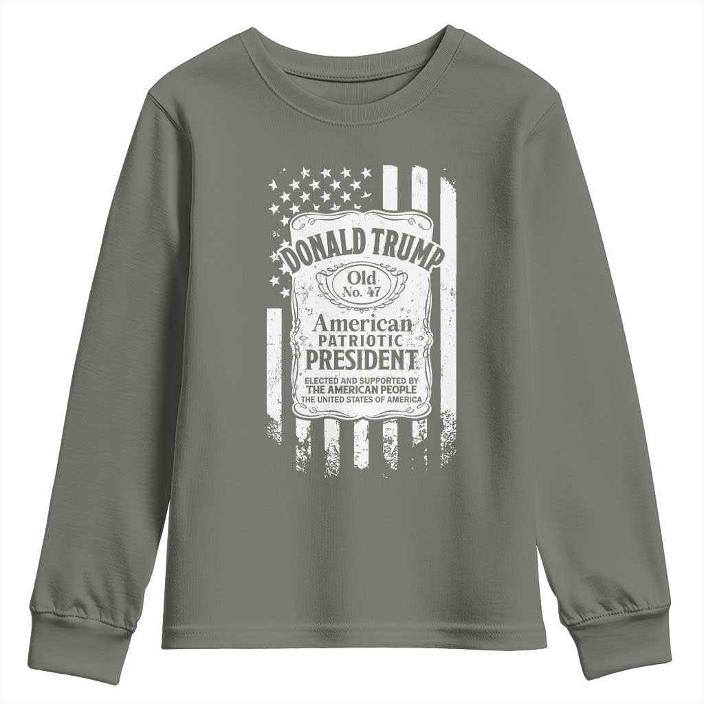 Trump 2024 Youth Sweatshirt Old No.47 American Patriotic President TS09 Military Green Print Your Wear