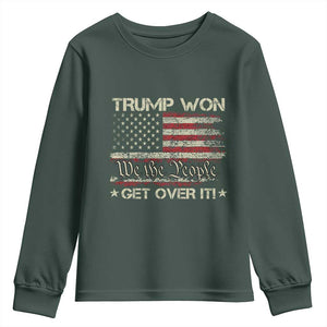 Trump Won 2024 Youth Sweatshirt Get Over It American Flag We The People Patriotic TS09 Dark Forest Green Print Your Wear