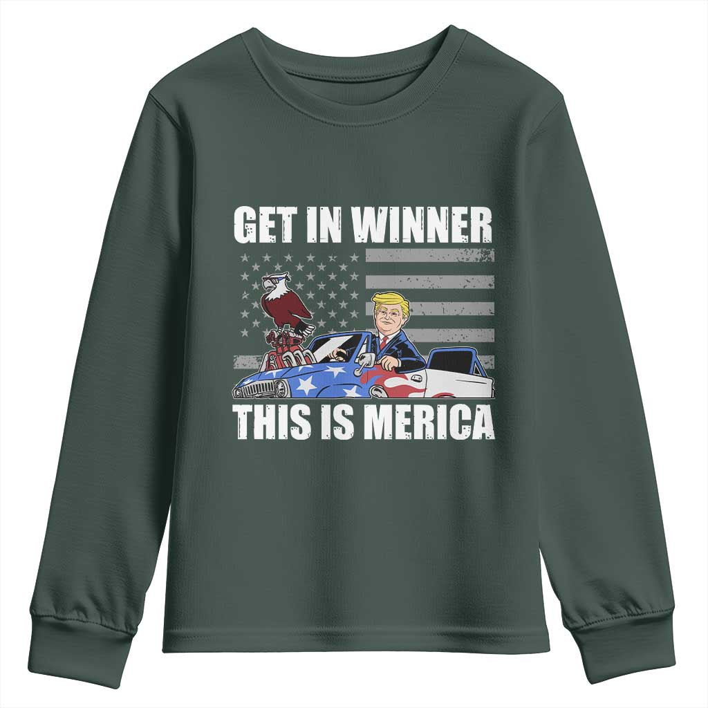 Funny Trump Won 2024 Youth Sweatshirt Get In Winner This Is Merica TS09 Dark Forest Green Print Your Wear