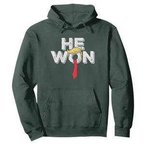 Funny Trump Won 2024 Hoodie He Won 47th President American Patriotic TS09 Dark Forest Green Print Your Wear