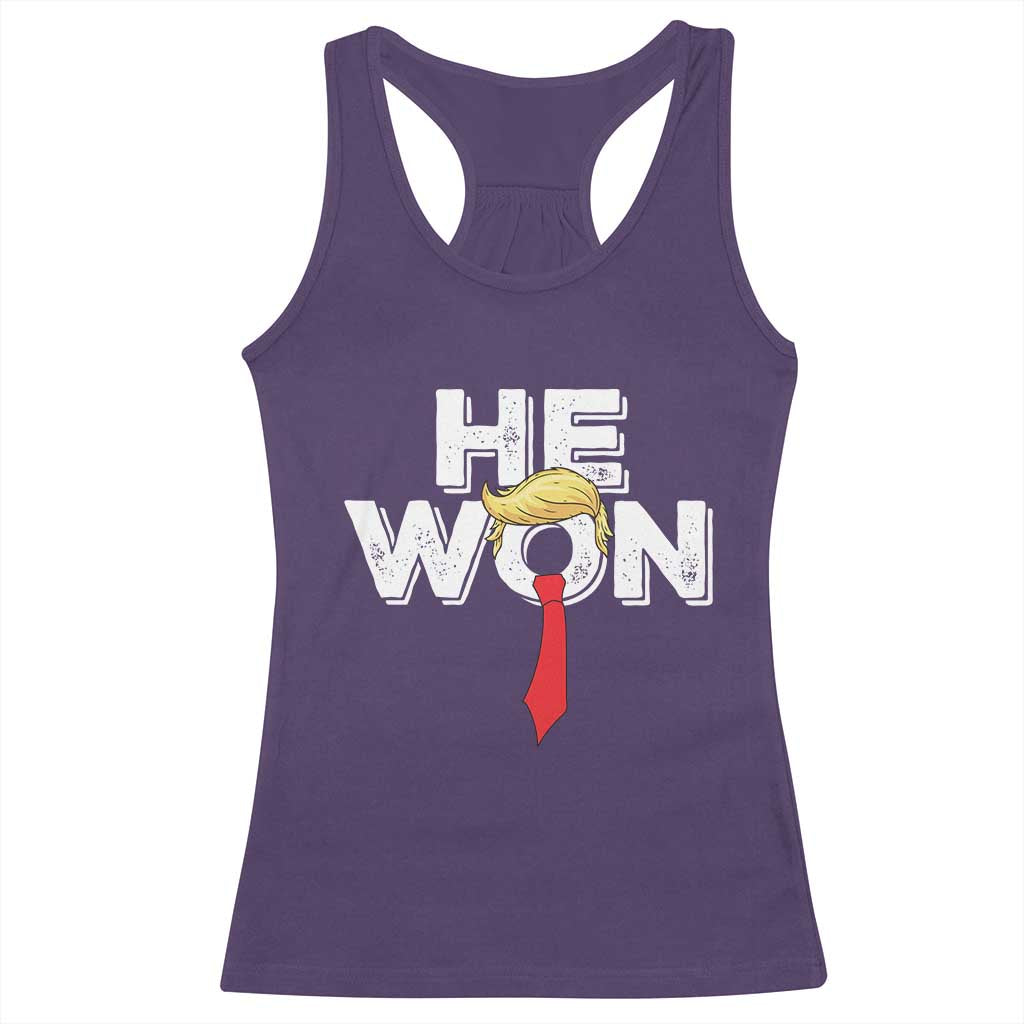 Funny Trump Won 2024 Racerback Tank Top He Won 47th President American Patriotic TS09 Purple Print Your Wear