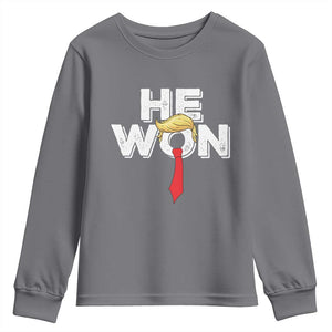 Funny Trump Won 2024 Youth Sweatshirt He Won 47th President American Patriotic TS09 Charcoal Print Your Wear