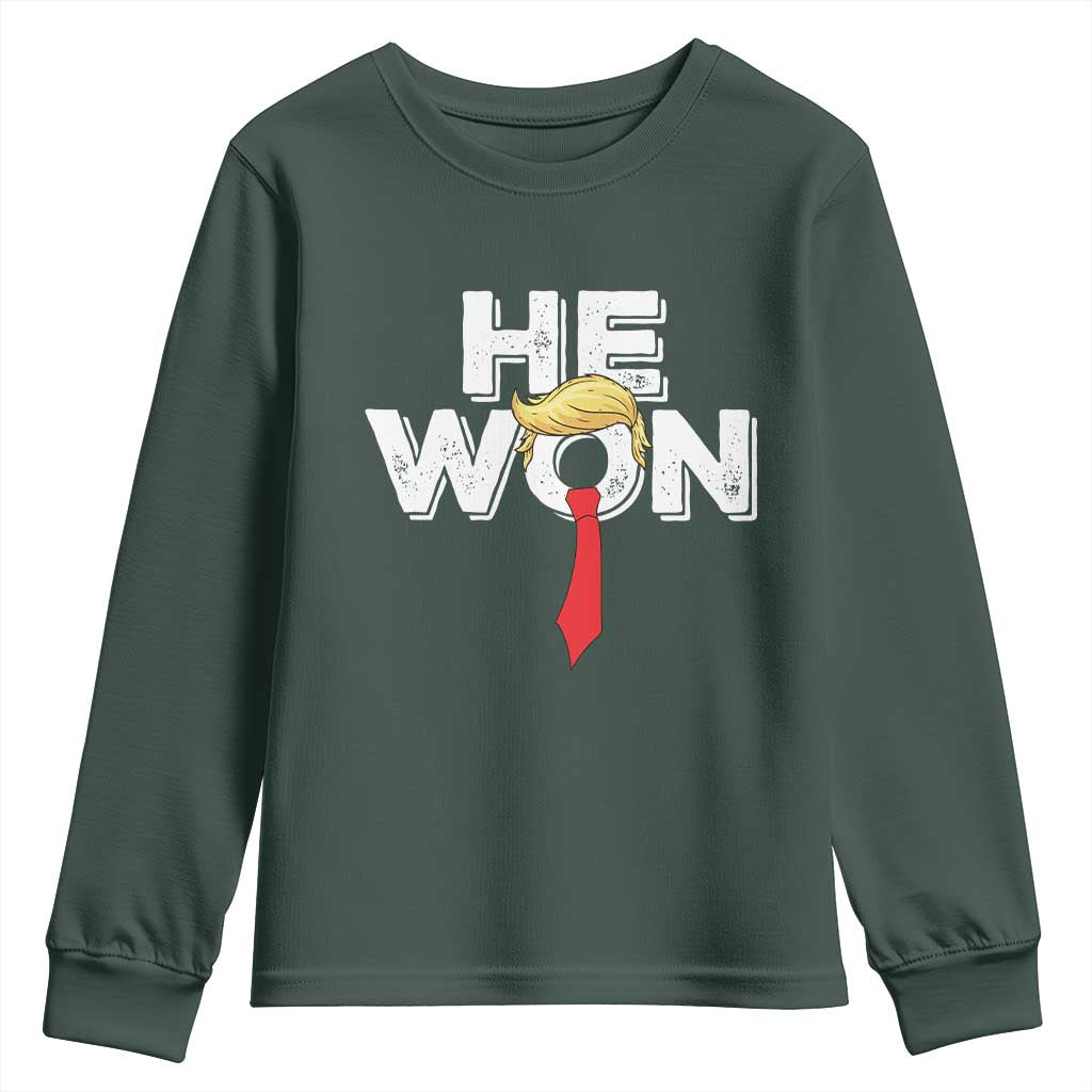 Funny Trump Won 2024 Youth Sweatshirt He Won 47th President American Patriotic TS09 Dark Forest Green Print Your Wear