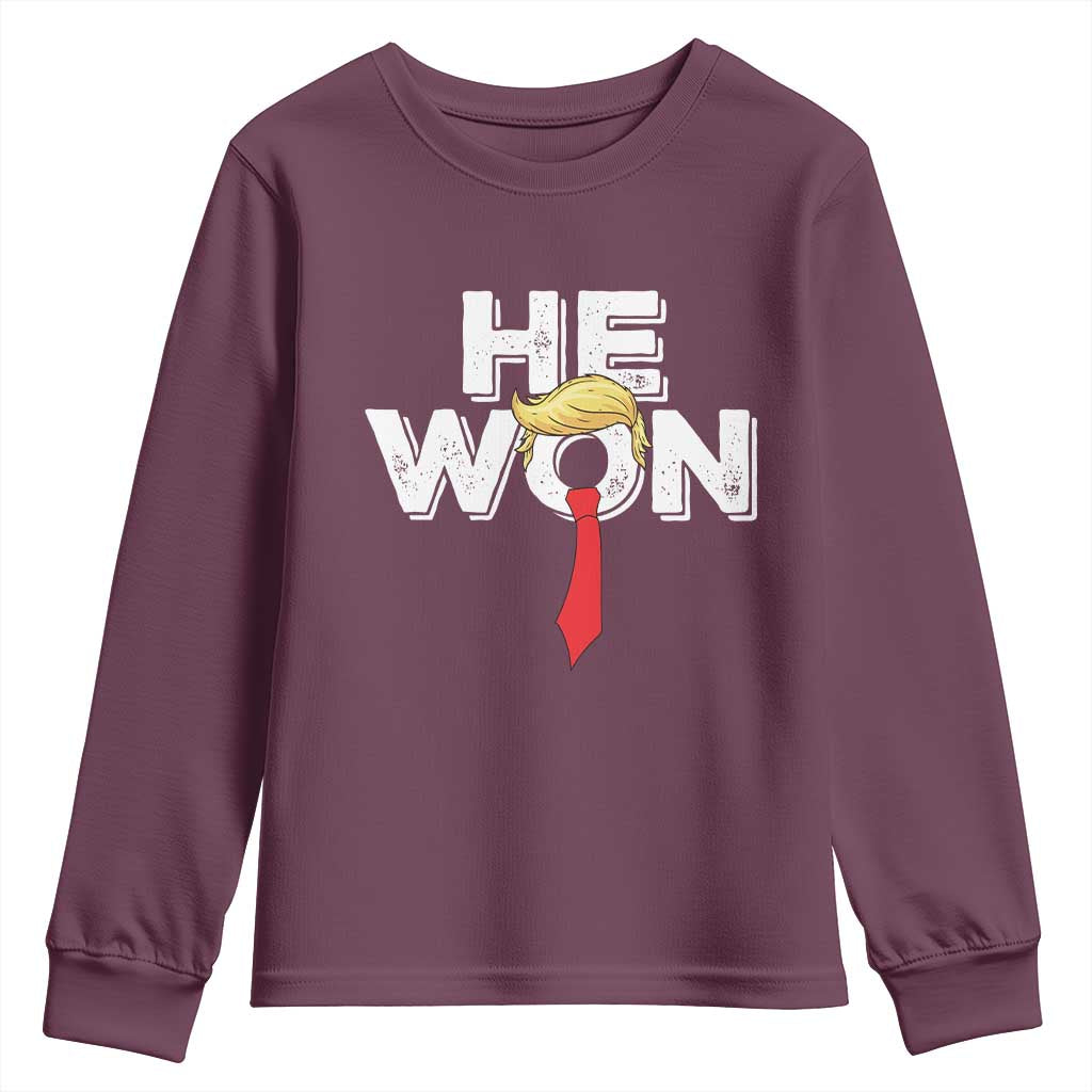 Funny Trump Won 2024 Youth Sweatshirt He Won 47th President American Patriotic TS09 Maroon Print Your Wear