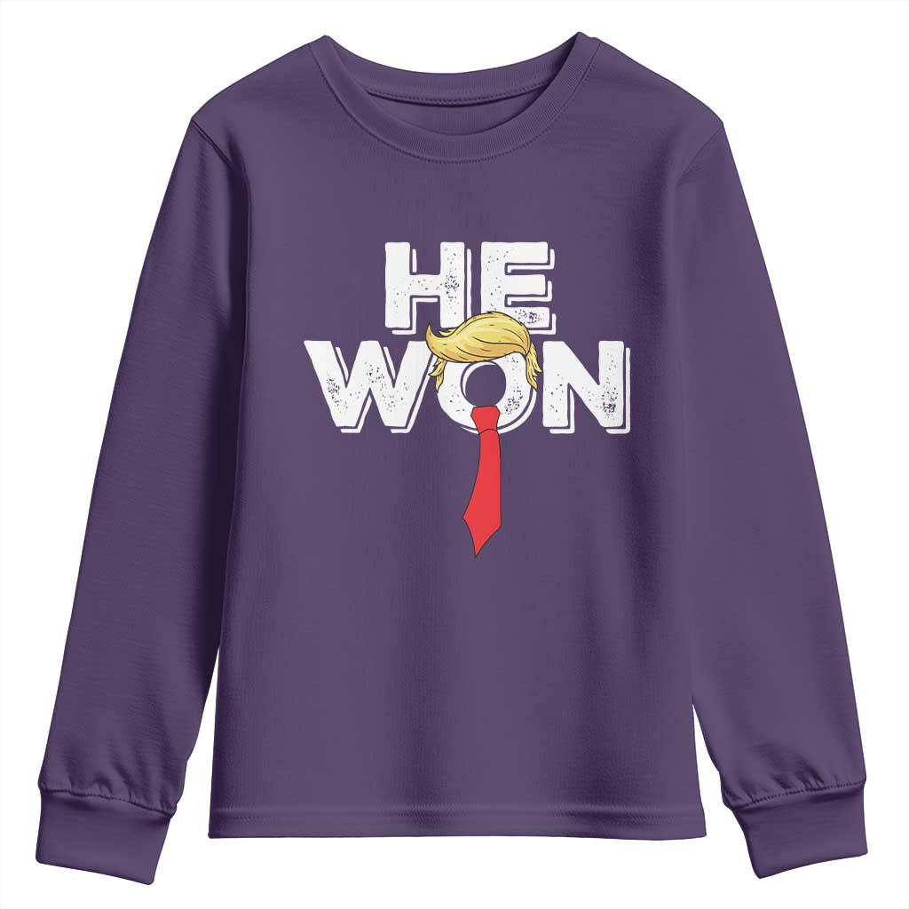 Funny Trump Won 2024 Youth Sweatshirt He Won 47th President American Patriotic TS09 Purple Print Your Wear