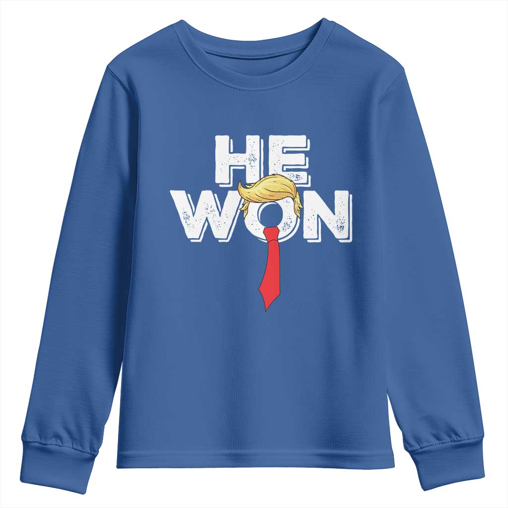 Funny Trump Won 2024 Youth Sweatshirt He Won 47th President American Patriotic TS09 Royal Blue Print Your Wear