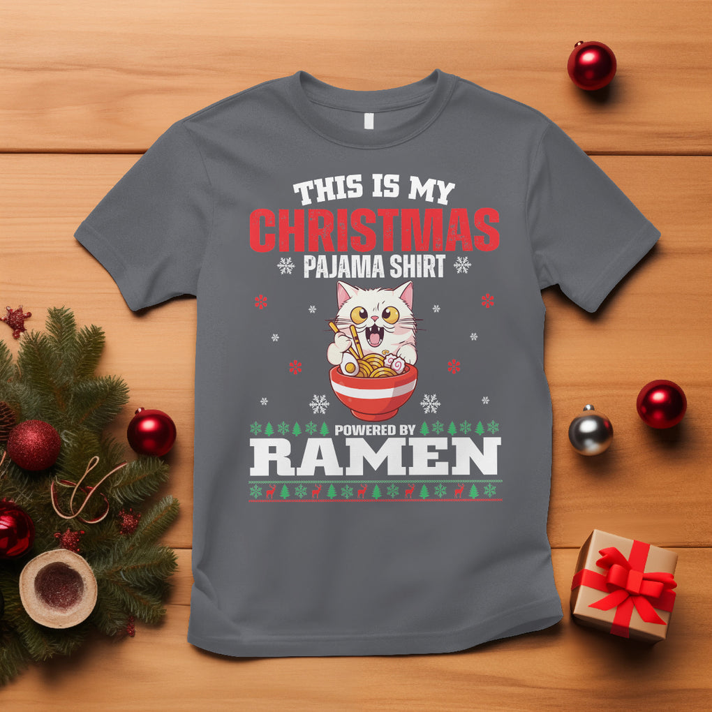 Kawaii Cat Powered By Ramen Christmas Japanese Noodle T Shirt TS09 Charcoal Printyourwear