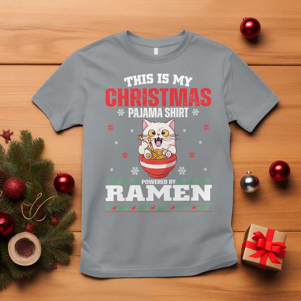 Kawaii Cat Powered By Ramen Christmas Japanese Noodle T Shirt TS09 Sport Gray Printyourwear