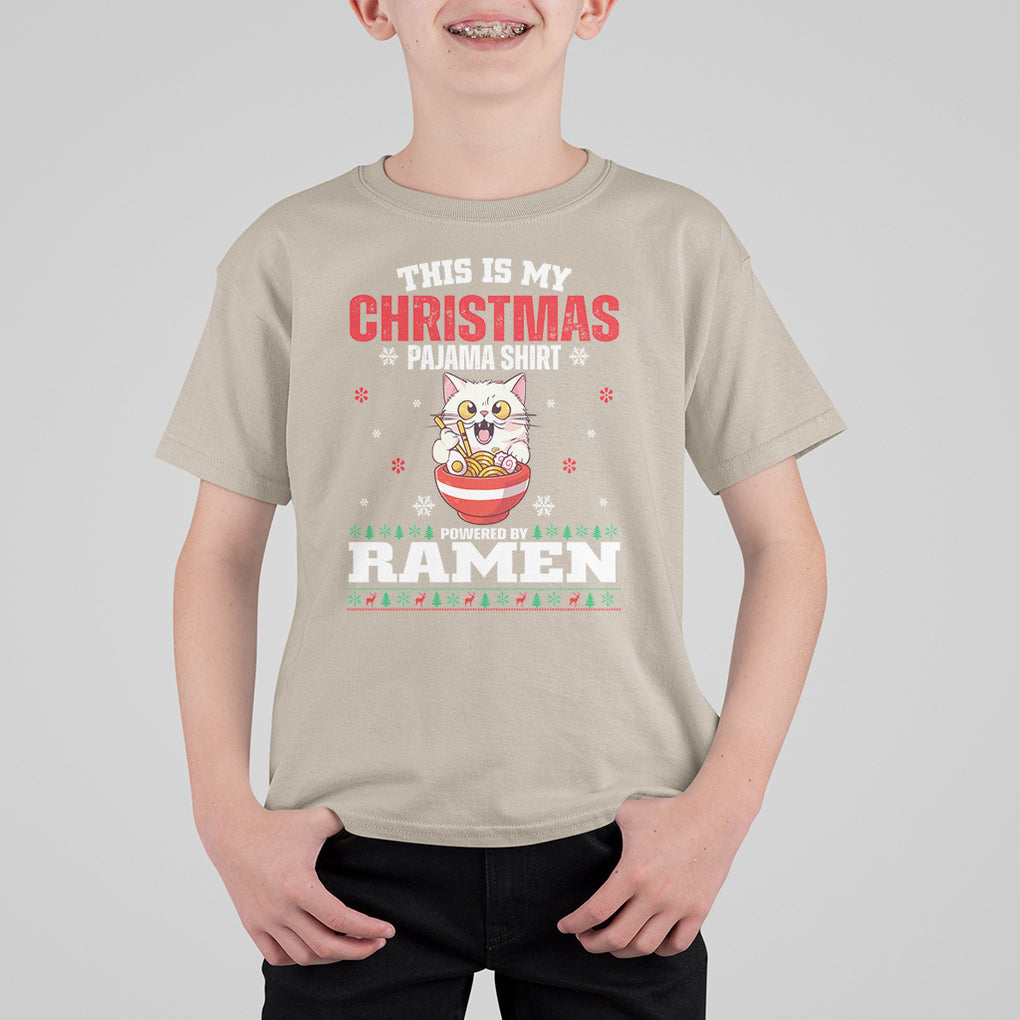 Kawaii Cat Powered By Ramen Christmas Japanese Noodle T Shirt For Kid TS09 Sand Printyourwear