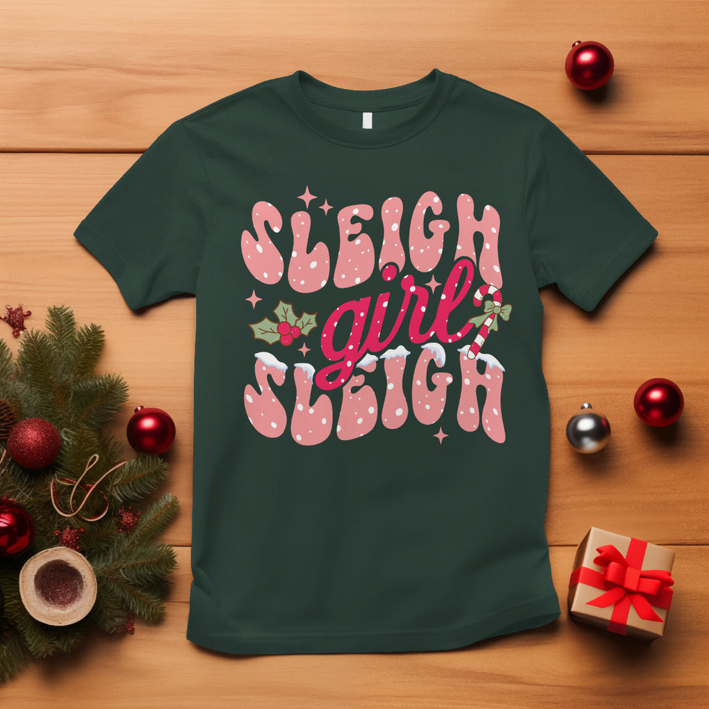 Sleigh Girl Sleigh Christmas Festive Winter Holiday Party T Shirt TS09 Dark Forest Green Printyourwear