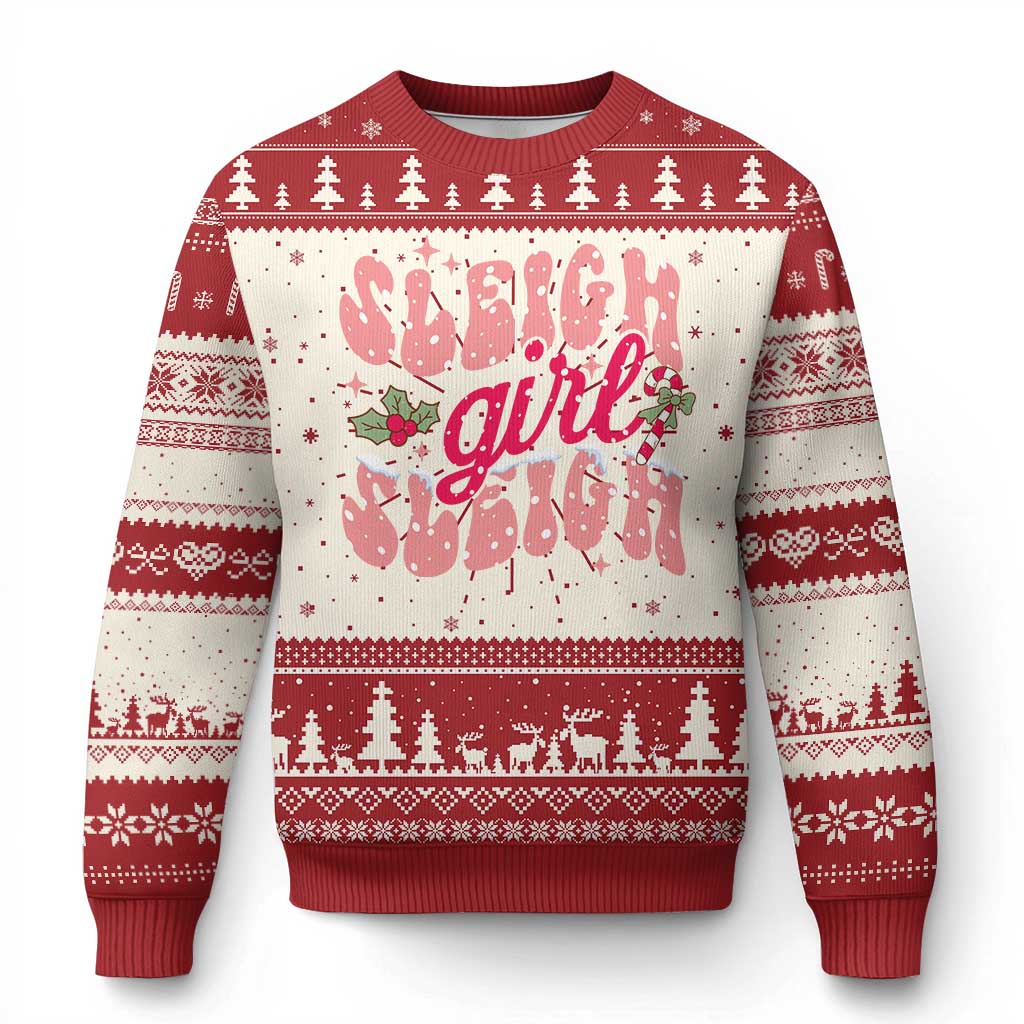 Pink Xmas Sleigh Girl Sleigh Ugly Christmas Sweater TS09 Red Print Your Wear