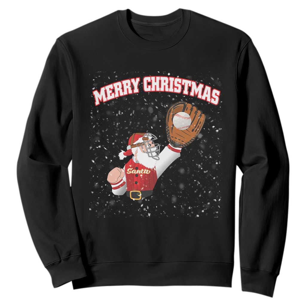 Christmas Baseball Sweatshirt Funny Santa Playing Baseball Merry Christmas TS09 Black Print Your Wear