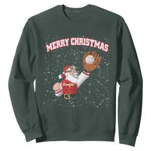 Christmas Baseball Sweatshirt Funny Santa Playing Baseball Merry Christmas TS09 Dark Forest Green Print Your Wear