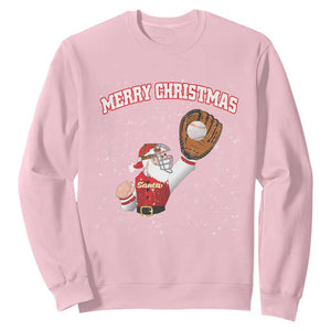 Christmas Baseball Sweatshirt Funny Santa Playing Baseball Merry Christmas TS09 Light Pink Print Your Wear