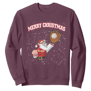 Christmas Baseball Sweatshirt Funny Santa Playing Baseball Merry Christmas TS09 Maroon Print Your Wear