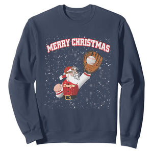 Christmas Baseball Sweatshirt Funny Santa Playing Baseball Merry Christmas TS09 Navy Print Your Wear