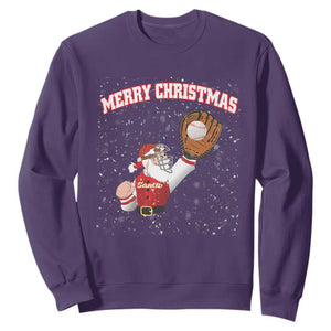 Christmas Baseball Sweatshirt Funny Santa Playing Baseball Merry Christmas TS09 Purple Print Your Wear