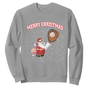 Christmas Baseball Sweatshirt Funny Santa Playing Baseball Merry Christmas TS09 Sport Gray Print Your Wear
