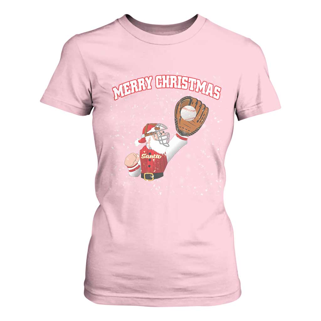 Christmas Baseball T Shirt For Women Funny Santa Playing Baseball Merry Christmas TS09 Light Pink Print Your Wear