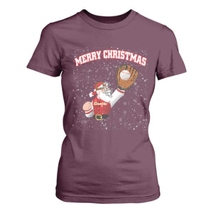 Christmas Baseball T Shirt For Women Funny Santa Playing Baseball Merry Christmas TS09 Maroon Print Your Wear