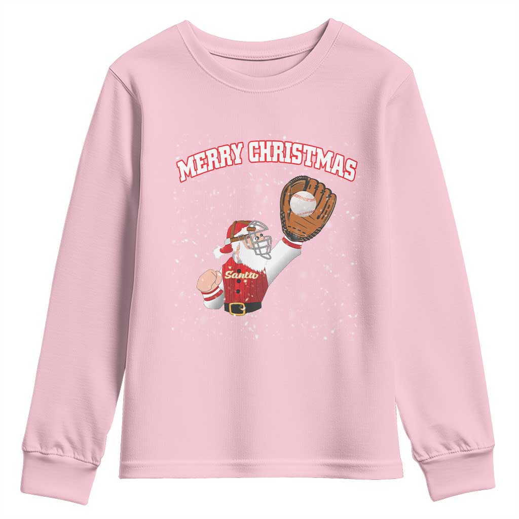 Christmas Baseball Youth Sweatshirt Funny Santa Playing Baseball Merry Christmas TS09 Light Pink Print Your Wear