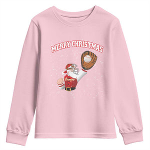 Christmas Baseball Youth Sweatshirt Funny Santa Playing Baseball Merry Christmas TS09 Light Pink Print Your Wear