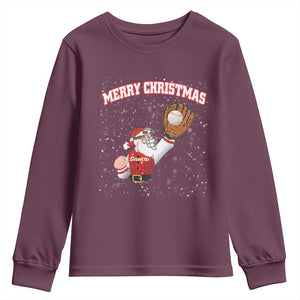 Christmas Baseball Youth Sweatshirt Funny Santa Playing Baseball Merry Christmas TS09 Maroon Print Your Wear