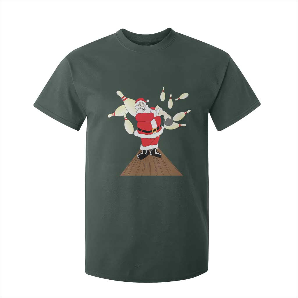 Christmas Bowling T Shirt For Kid Funny Santa Playing Bowling Merry Christmas TS09 Dark Forest Green Print Your Wear