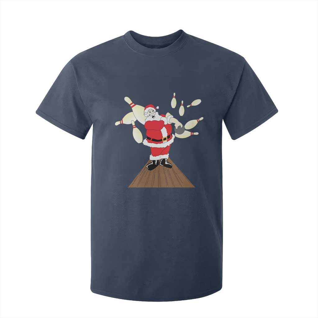 Christmas Bowling T Shirt For Kid Funny Santa Playing Bowling Merry Christmas TS09 Navy Print Your Wear