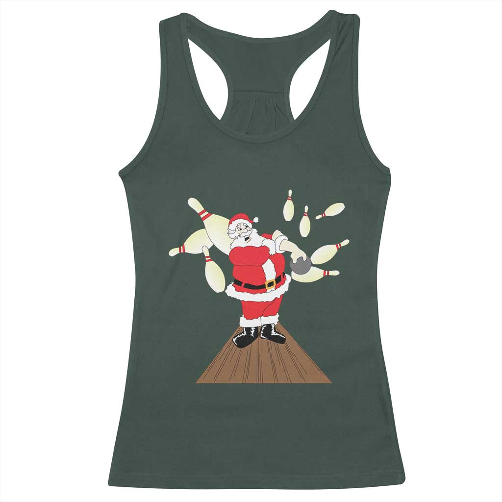 Christmas Bowling Racerback Tank Top Funny Santa Playing Bowling Merry Christmas TS09 Dark Forest Green Print Your Wear